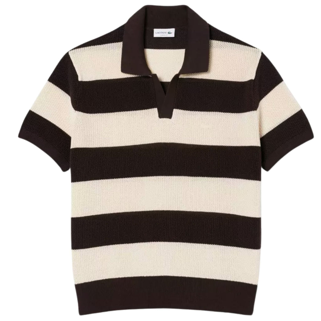 Lacoste Short Sleeved Striped Polo Collar Sweater - Beige