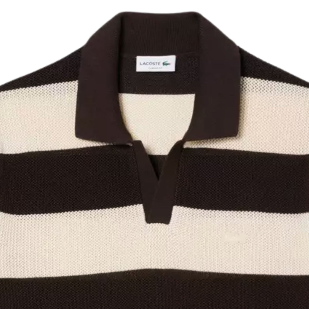 Lacoste Short Sleeved Striped Polo Collar Sweater - Beige