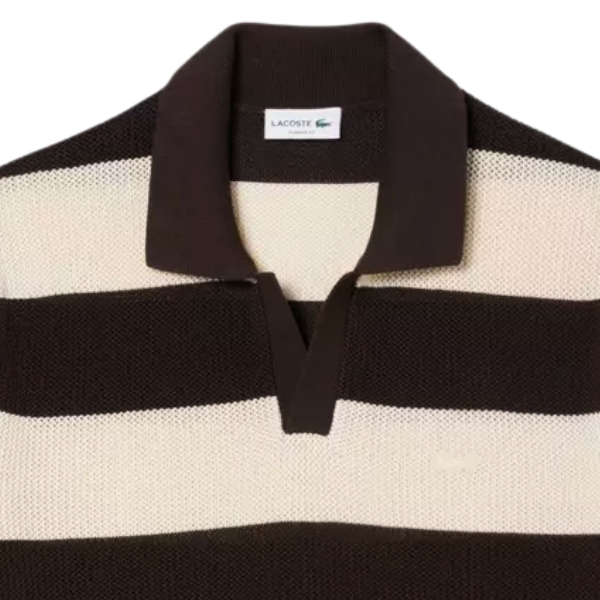 Lacoste Short Sleeved Striped Polo Collar Sweater - Beige