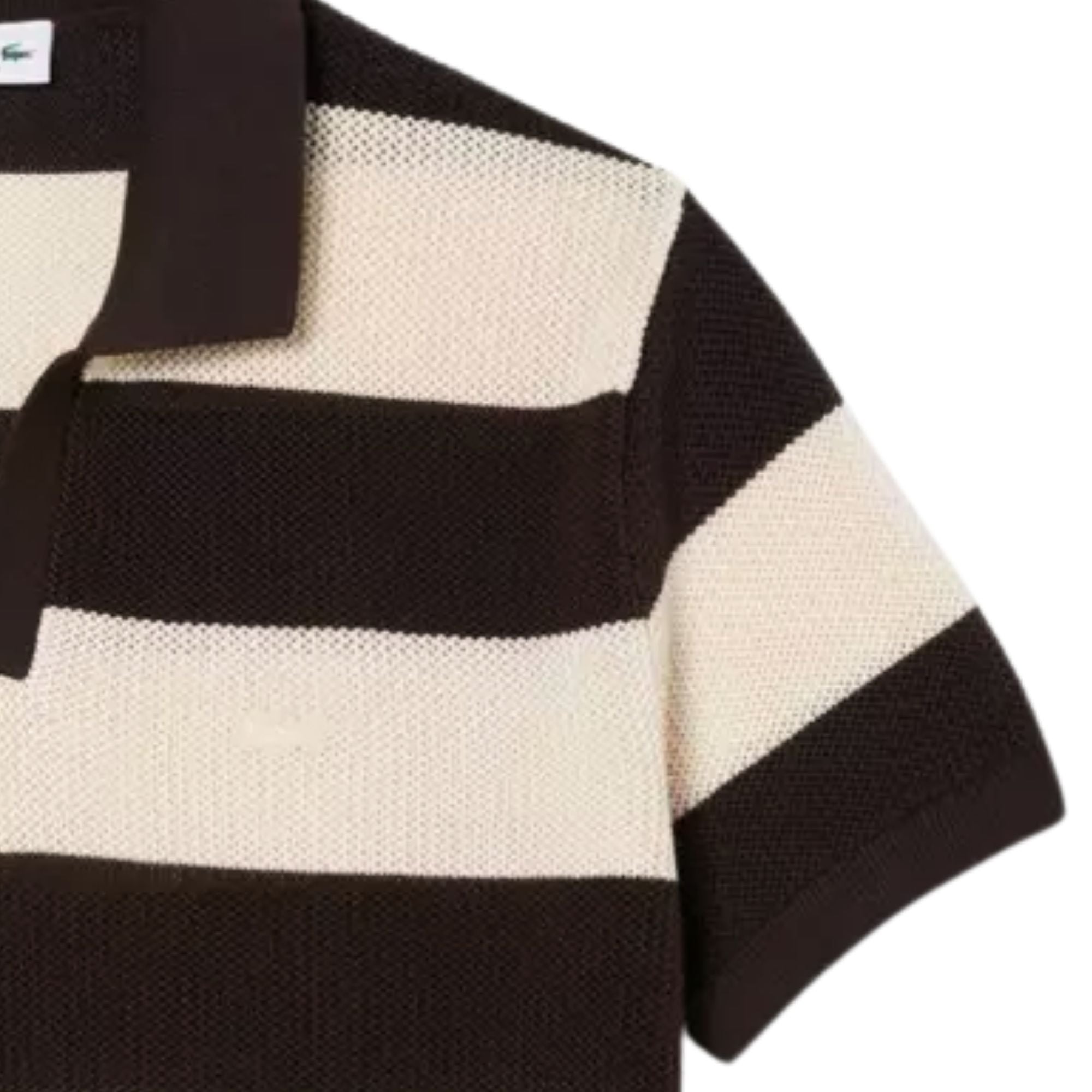 Lacoste Short Sleeved Striped Polo Collar Sweater - Beige