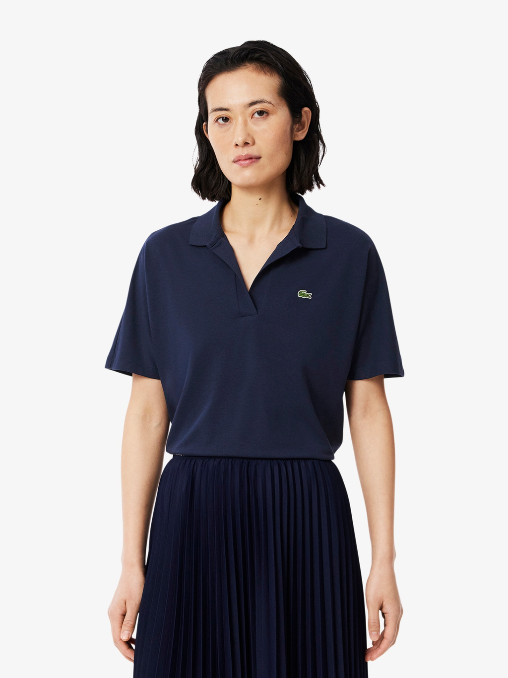 LACOSTE WOMEN Relaxed Fit Fluid Piqué Polo Shirt Midnight Blue