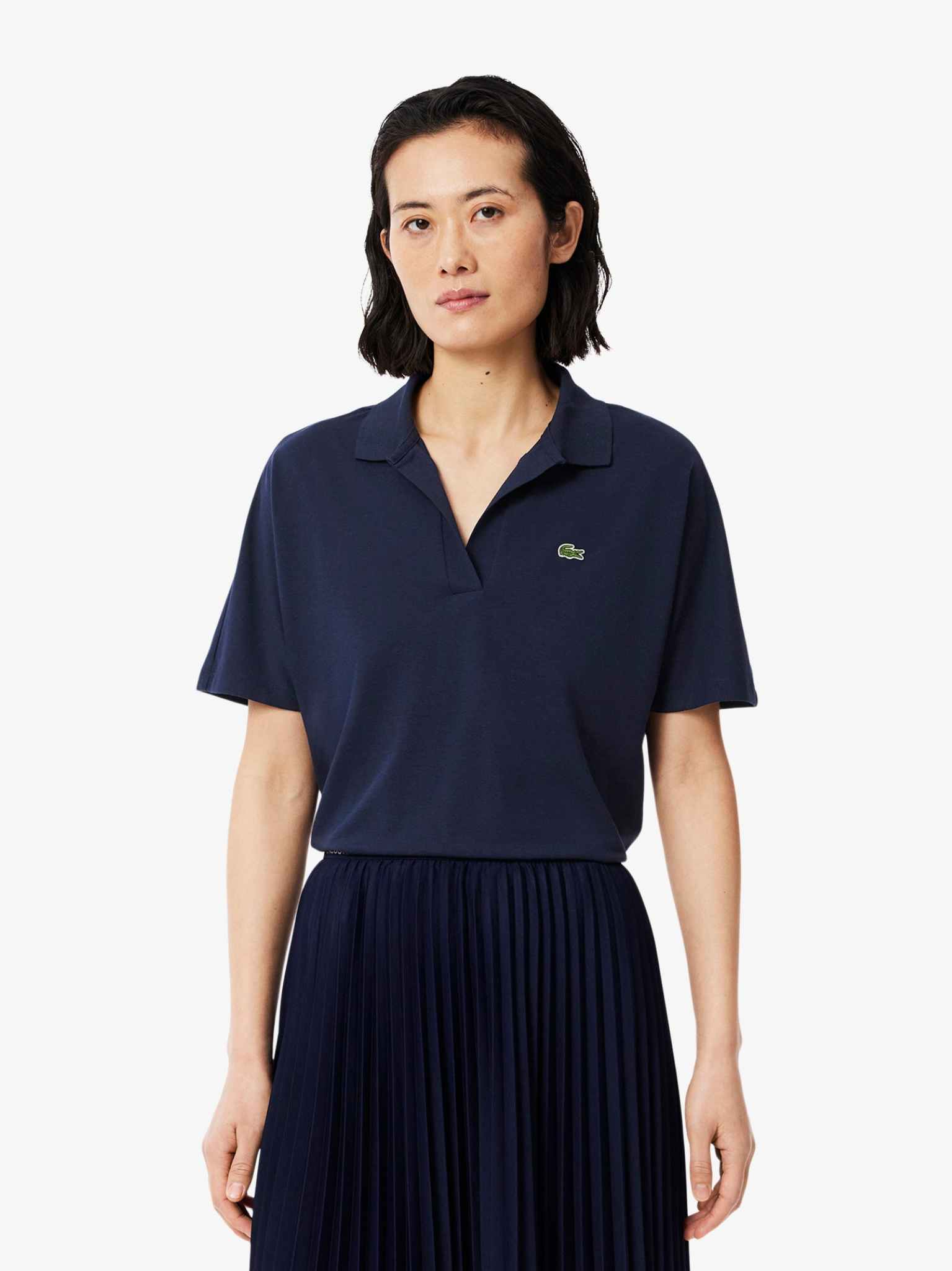 LACOSTE WOMEN Relaxed Fit Fluid Piqué Polo Shirt Midnight Blue