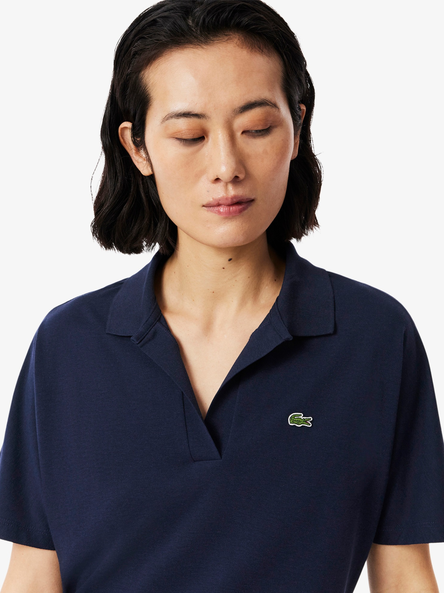 LACOSTE WOMEN Relaxed Fit Fluid Piqué Polo Shirt Midnight Blue