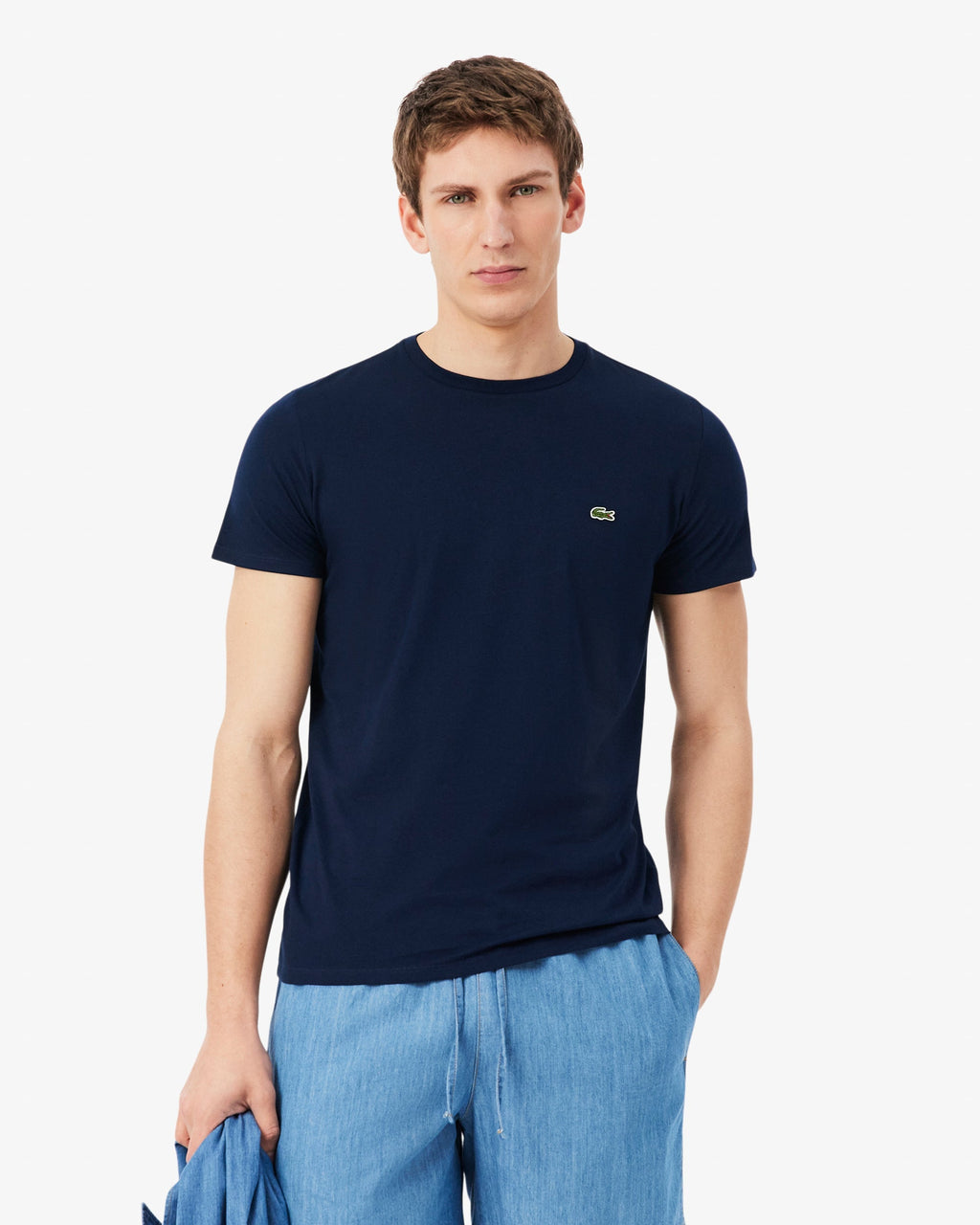Lacoste Mens Crew Neck Pima Cotton Jersey T-Shirt - Navy Blue 166