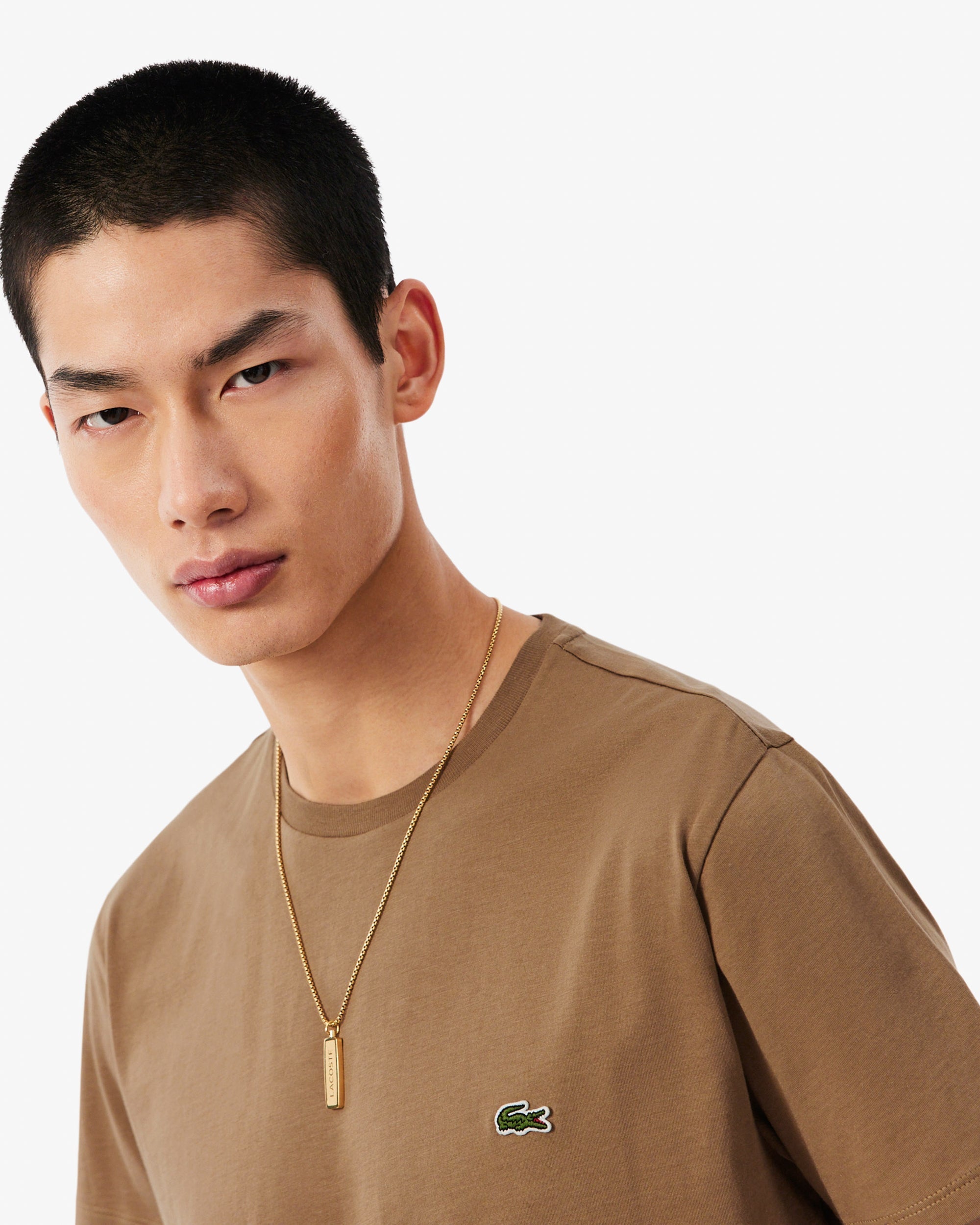 Lacoste Mens Crew Neck Pima Cotton Jersey T-Shirt - Cookie SIX