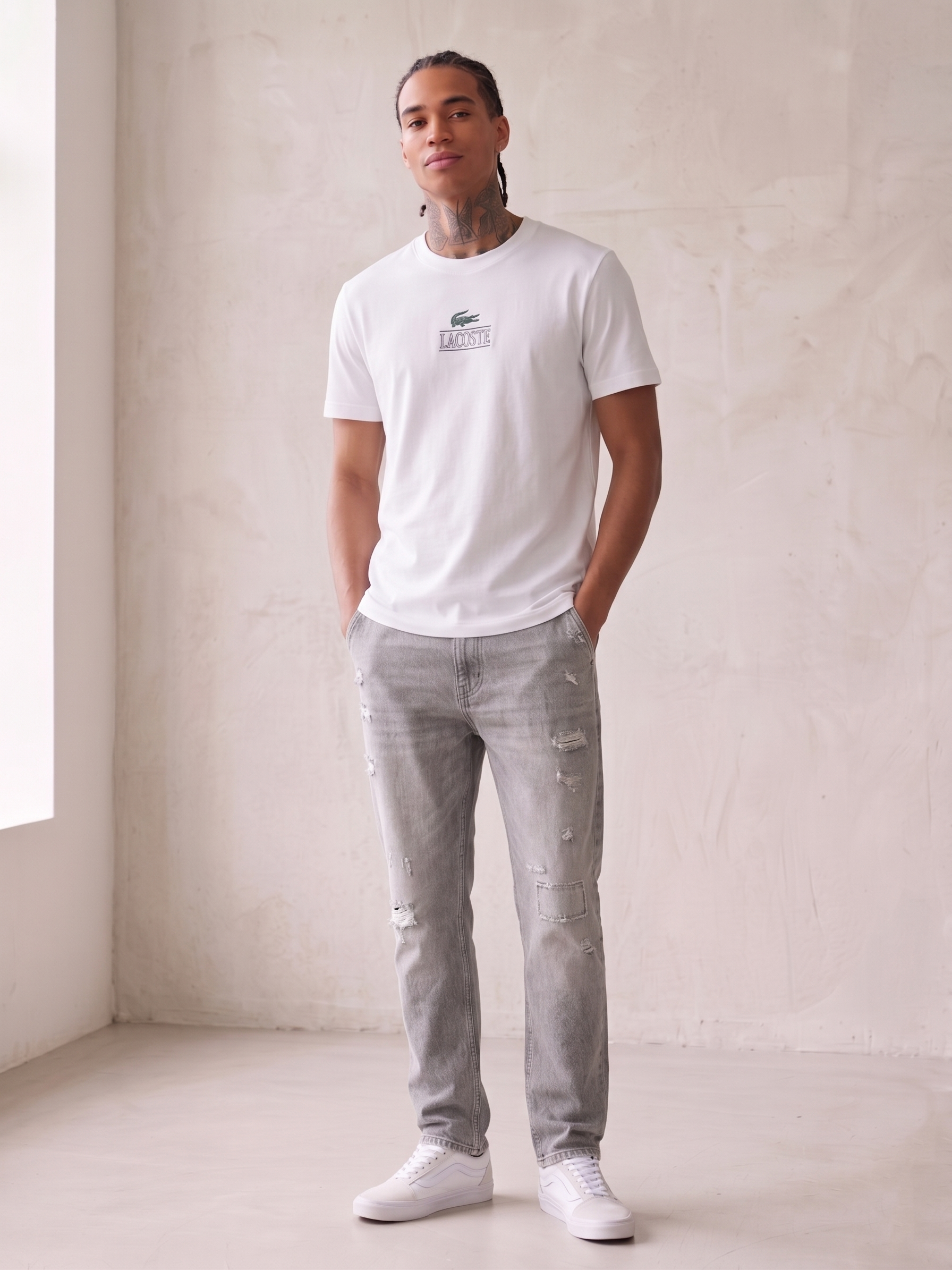 Lacoste Unisex Regular Fit Cotton Jersey Branded T-Shirt White TH1147 001