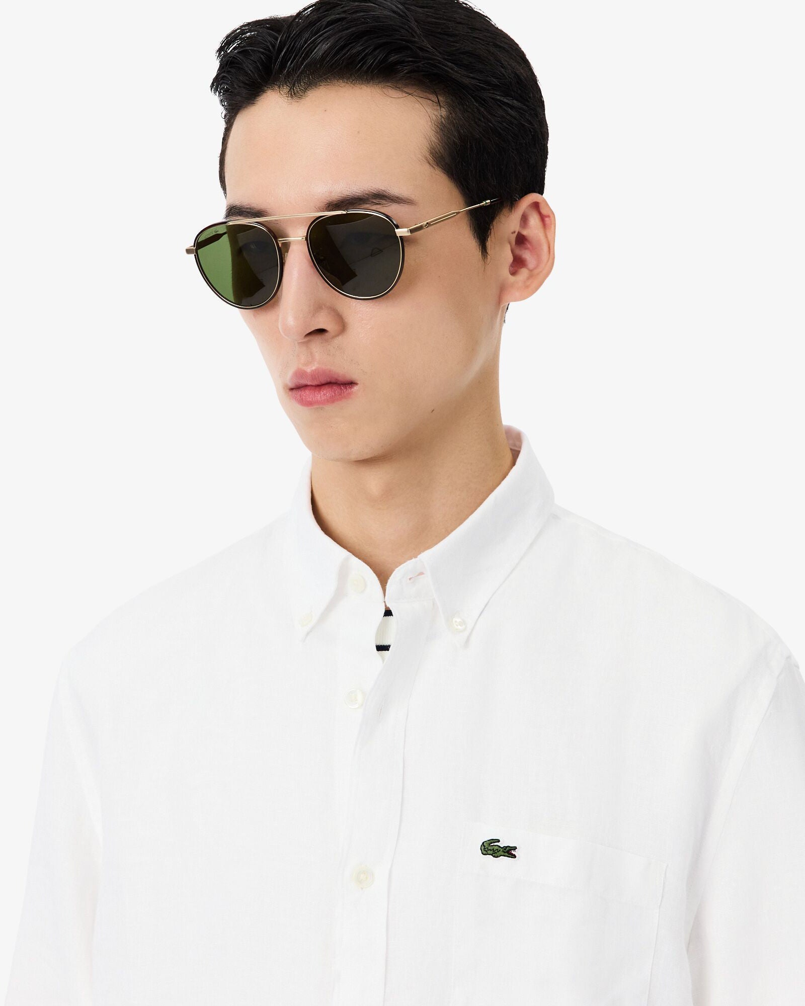Lacoste Regular Fit Long Sleeve Mens Linen Shirt - White 001