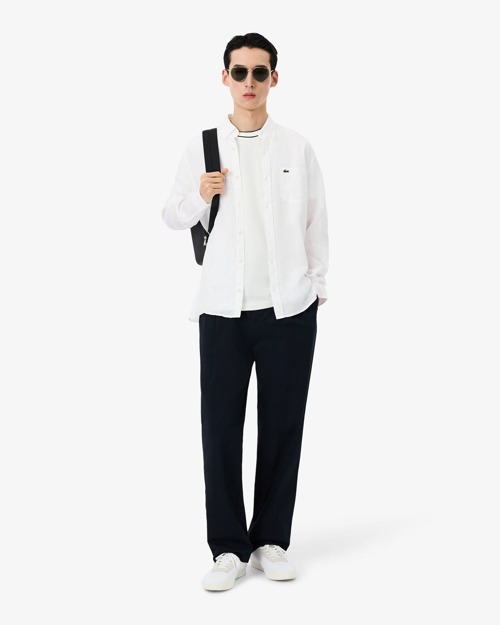 Lacoste Regular Fit Long Sleeve Mens Linen Shirt - White 001