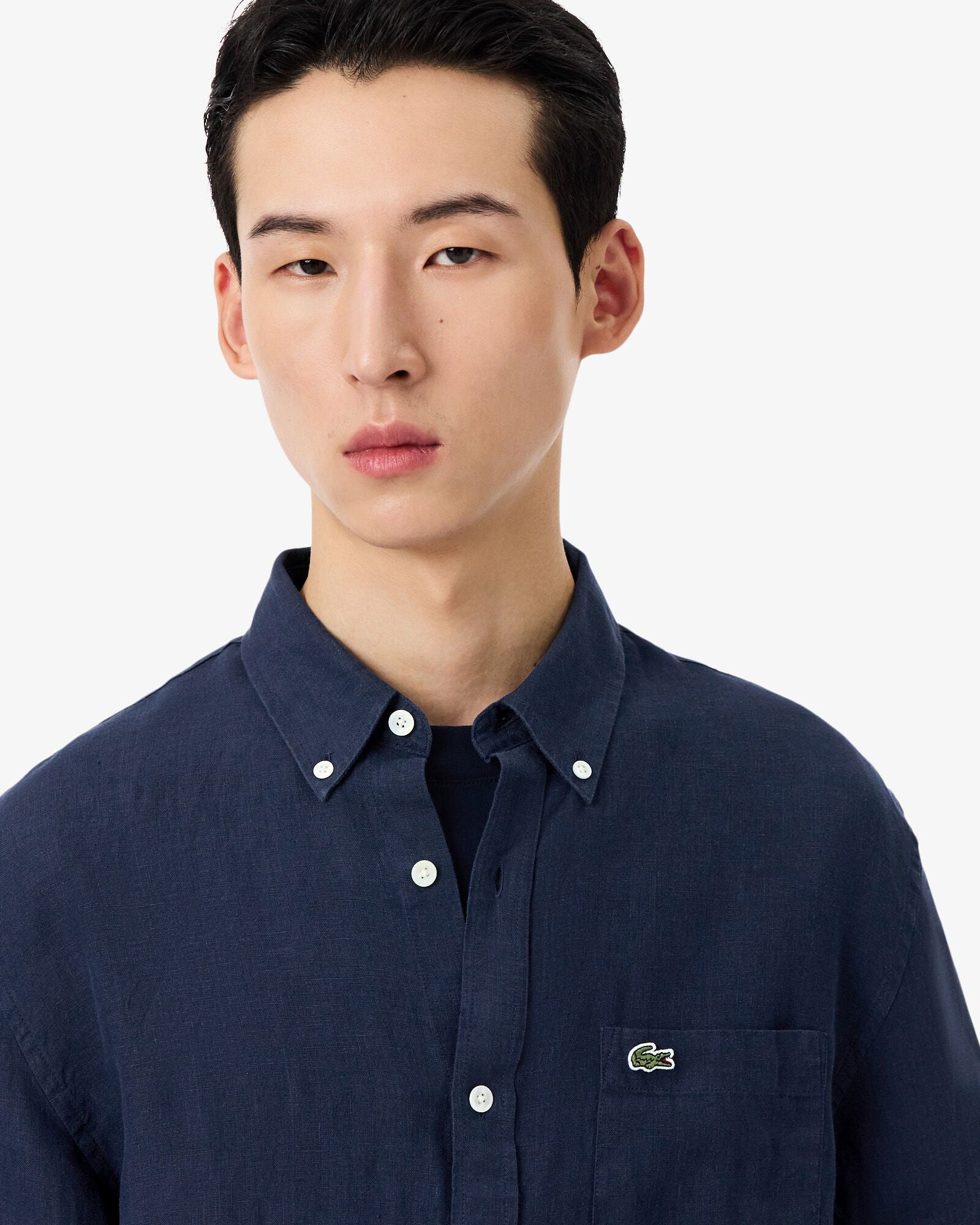 Lacoste Regular Fit Long Sleeve Mens Linen Shirt - Navy Blue 166