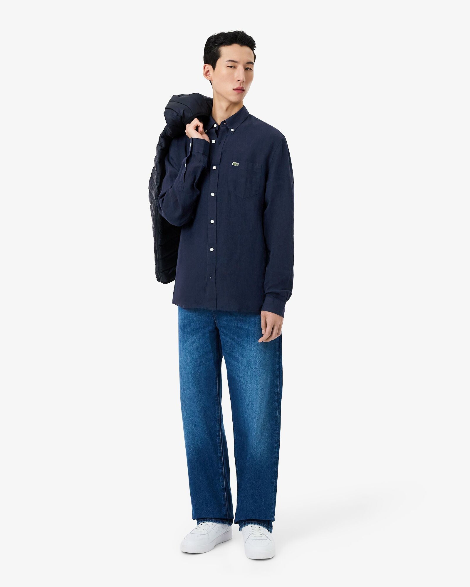 Lacoste Regular Fit Long Sleeve Mens Linen Shirt - Navy Blue 166