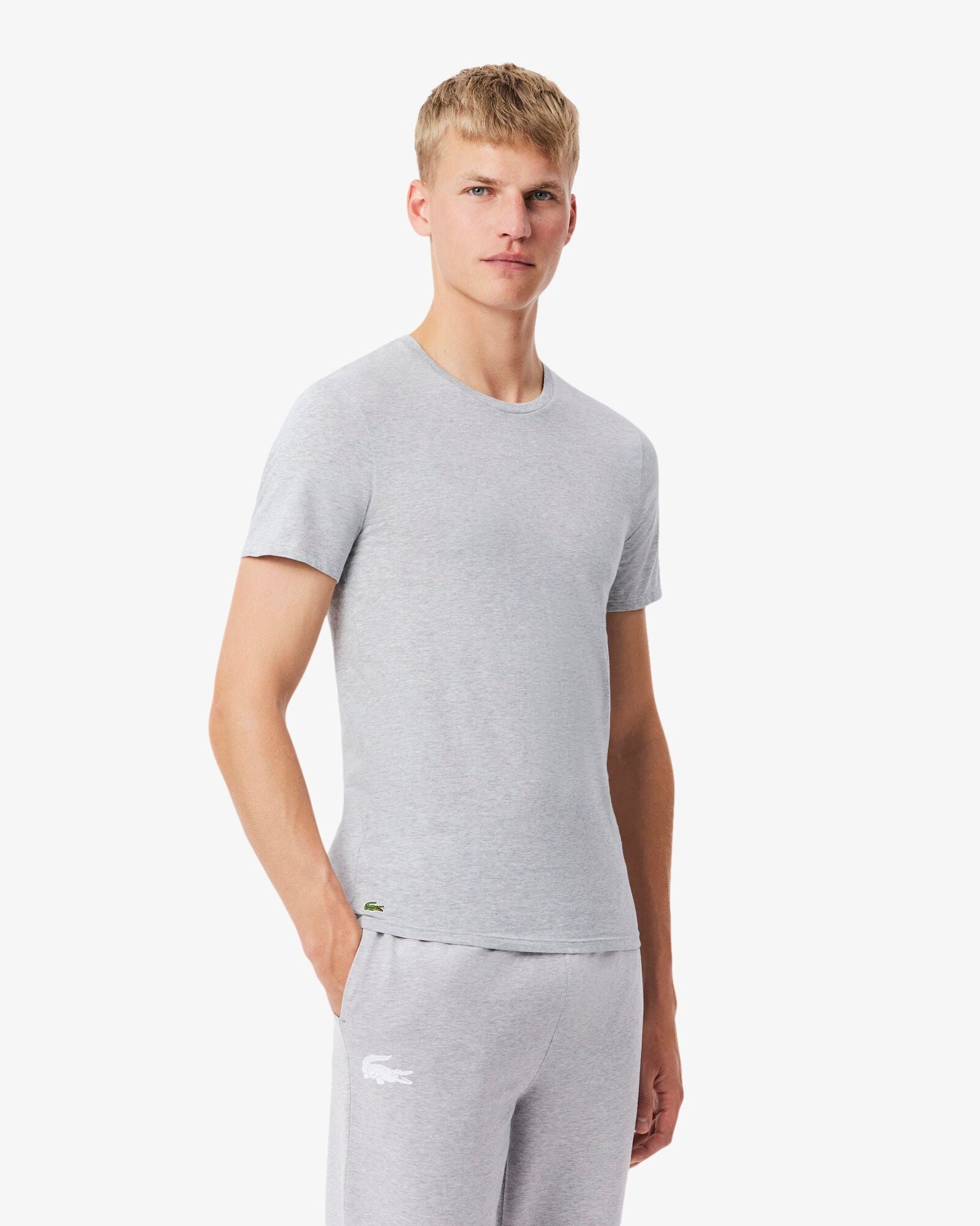 Lacoste Mens 3-Pack Plain Mens T-Shirts - White/Silver Chine-Black BXY