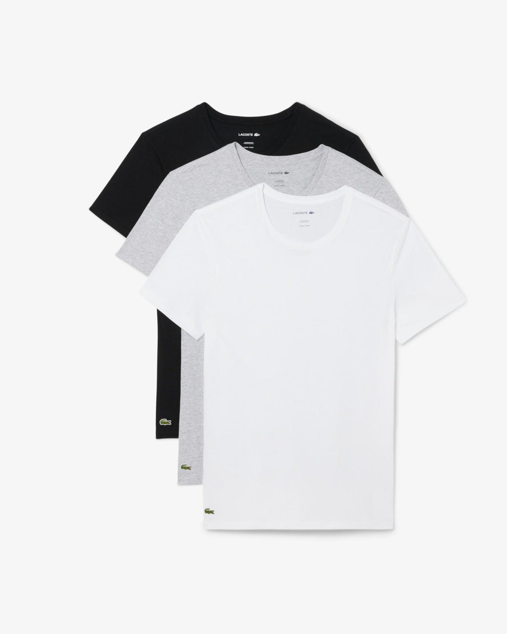 Lacoste Mens 3-Pack Plain Mens T-Shirts - White/Silver Chine-Black BXY