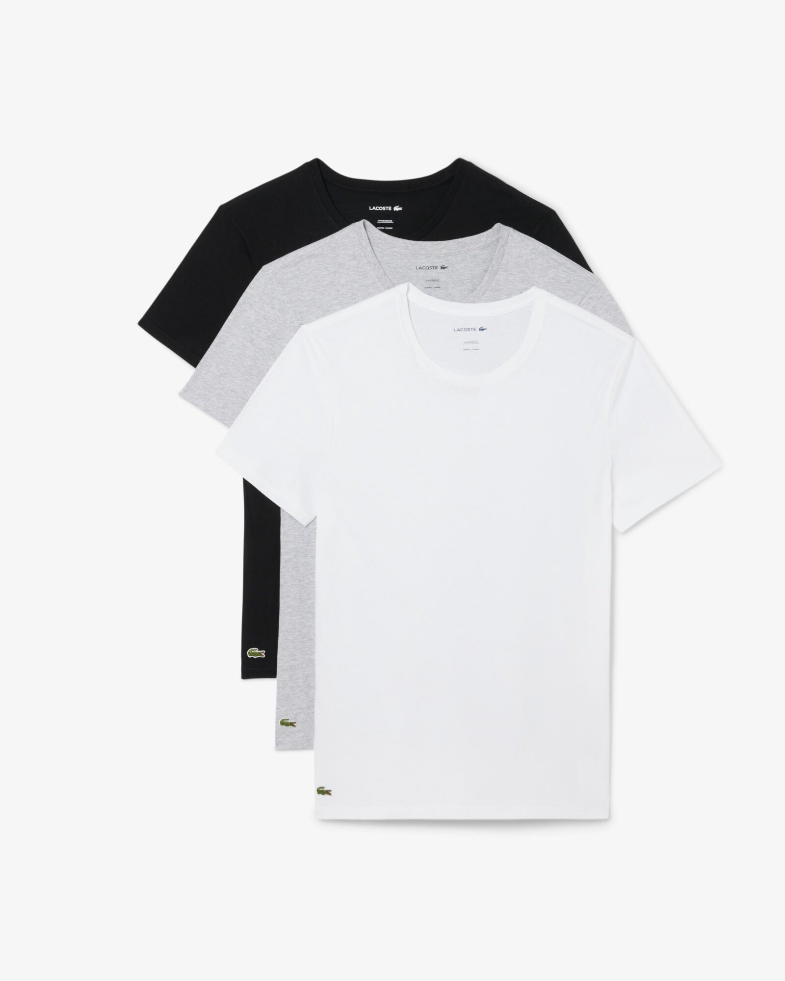 Lacoste Mens 3-Pack Plain Mens T-Shirts - White/Silver Chine-Black BXY