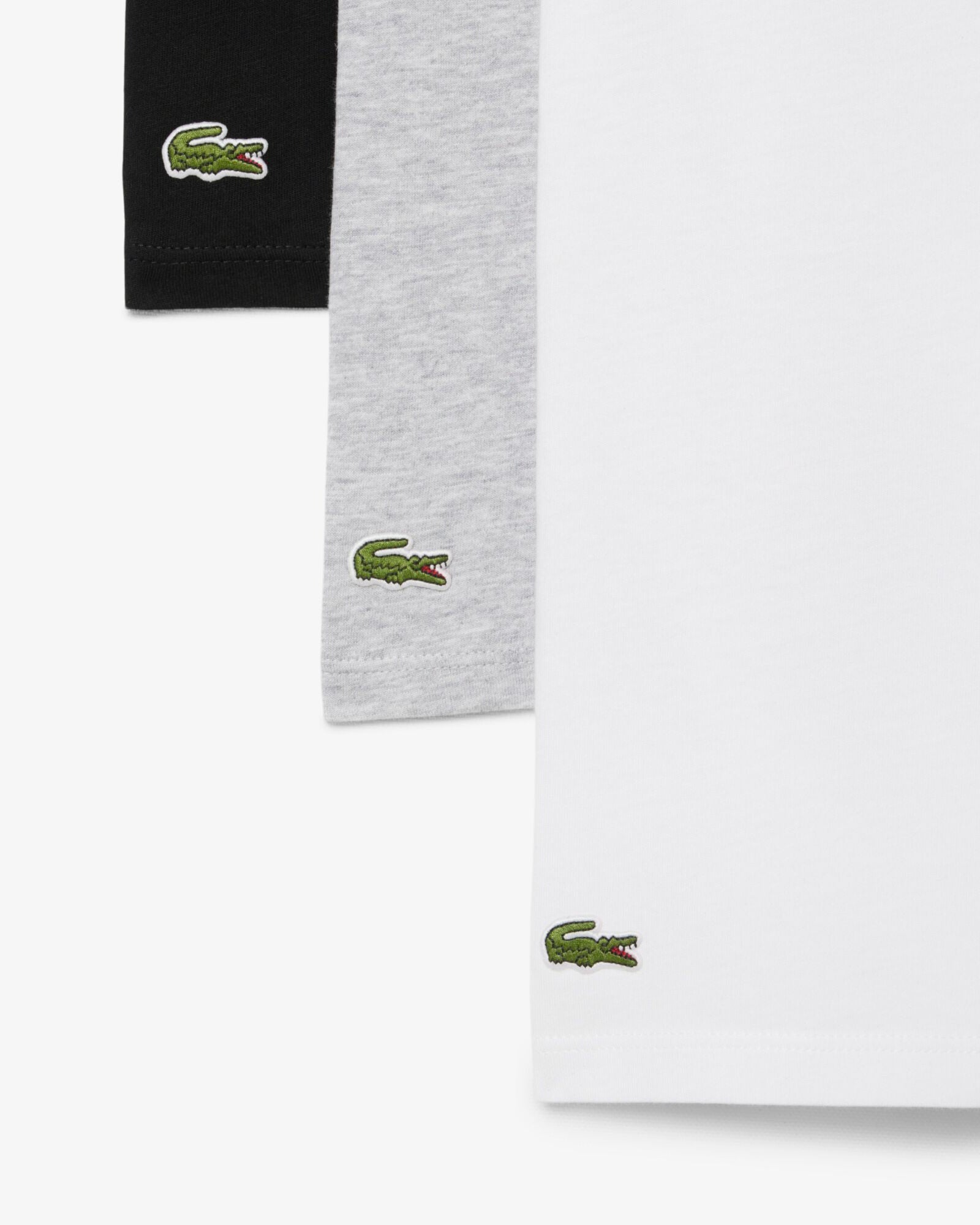 Lacoste Mens 3-Pack Plain Mens T-Shirts - White/Silver Chine-Black BXY