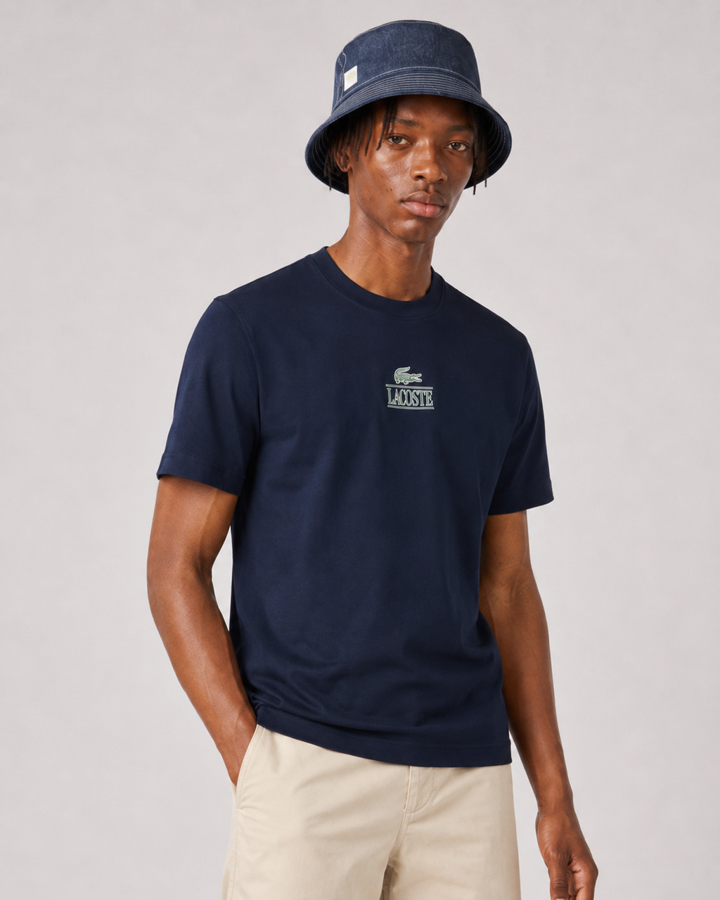 Lacoste Unisex Regular Fit Cotton Jersey Branded T-Shirt Navy Blue TH1147 166